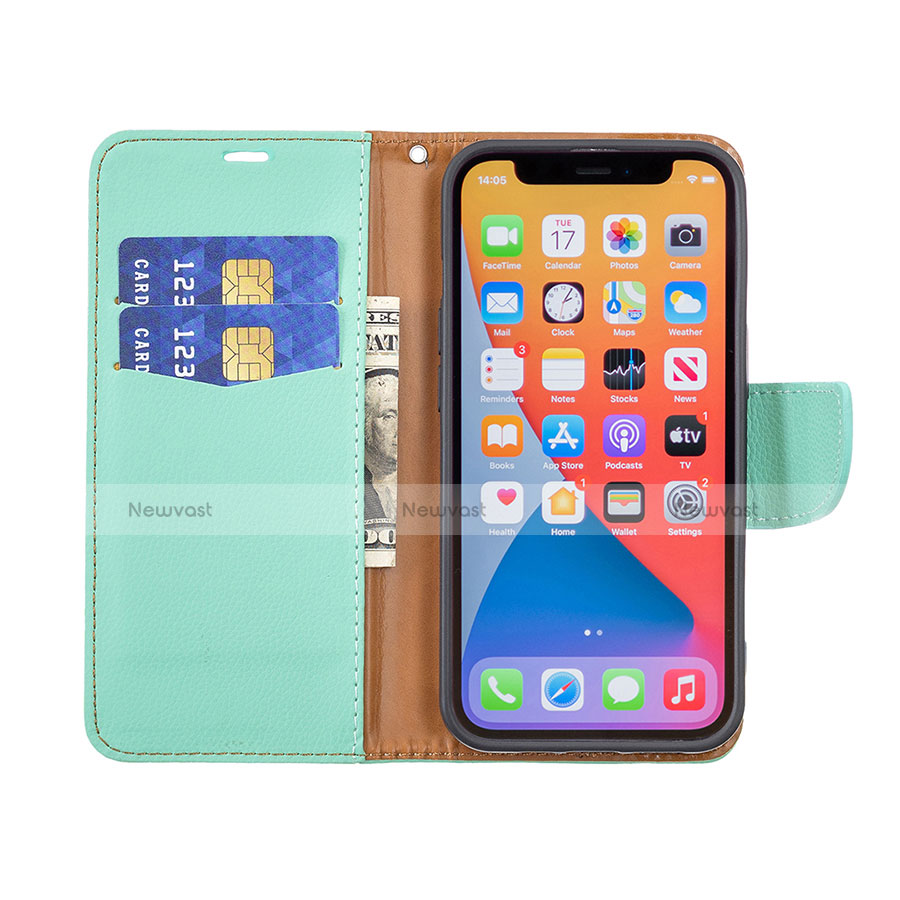 Leather Case Stands Flip Cover Holder for Apple iPhone 13 Pro Max Cyan