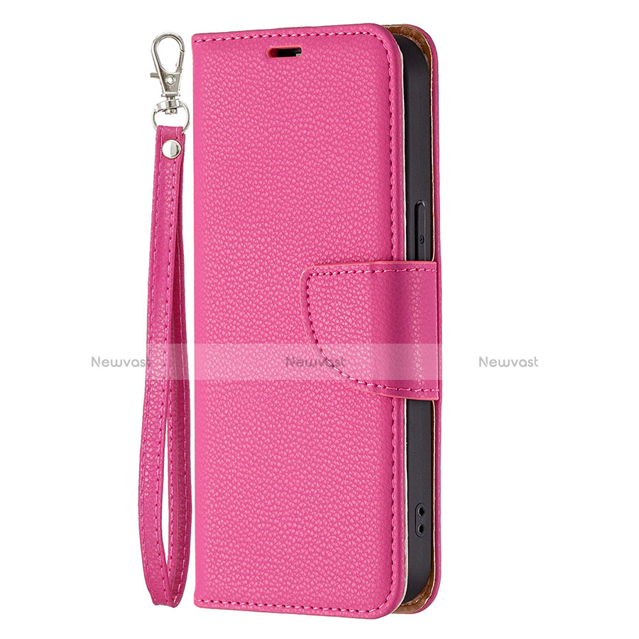 Leather Case Stands Flip Cover Holder for Apple iPhone 13 Pro Max Hot Pink