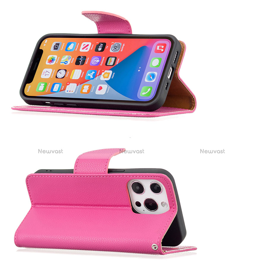 Leather Case Stands Flip Cover Holder for Apple iPhone 13 Pro Max Hot Pink
