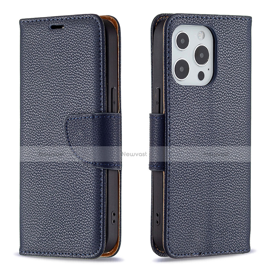 Leather Case Stands Flip Cover Holder for Apple iPhone 13 Pro Max Navy Blue