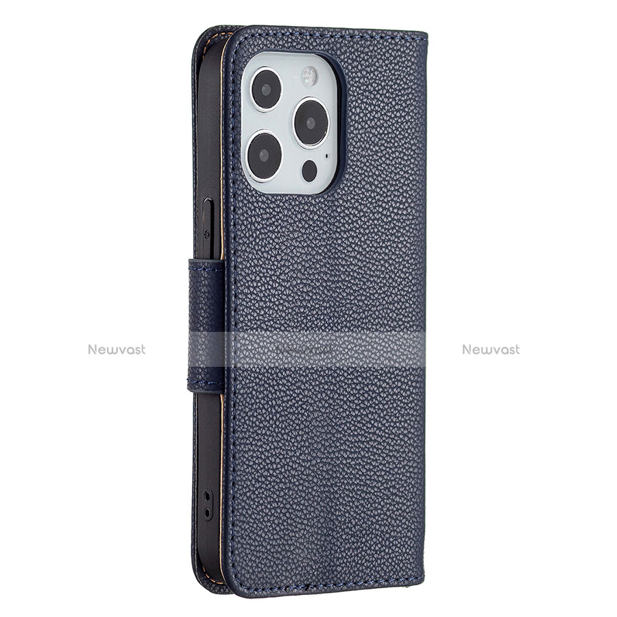 Leather Case Stands Flip Cover Holder for Apple iPhone 13 Pro Max Navy Blue