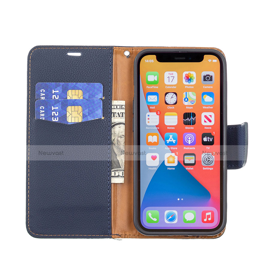 Leather Case Stands Flip Cover Holder for Apple iPhone 13 Pro Max Navy Blue