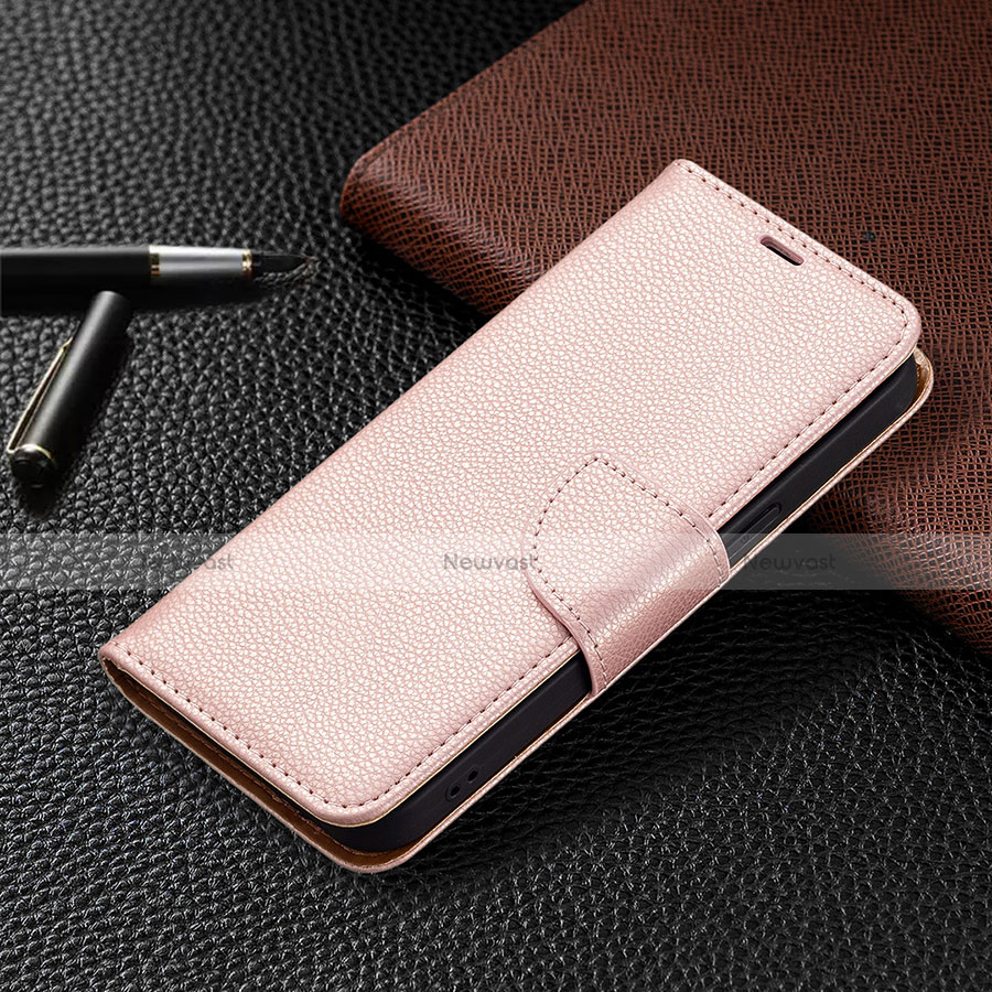 Leather Case Stands Flip Cover Holder for Apple iPhone 13 Pro Max Rose Gold