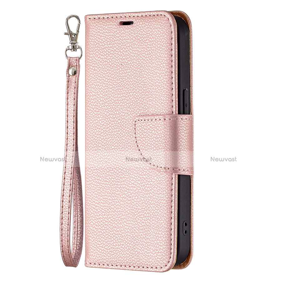 Leather Case Stands Flip Cover Holder for Apple iPhone 13 Pro Rose Gold