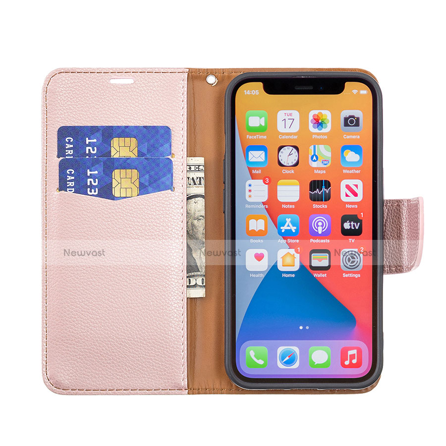 Leather Case Stands Flip Cover Holder for Apple iPhone 13 Pro Rose Gold