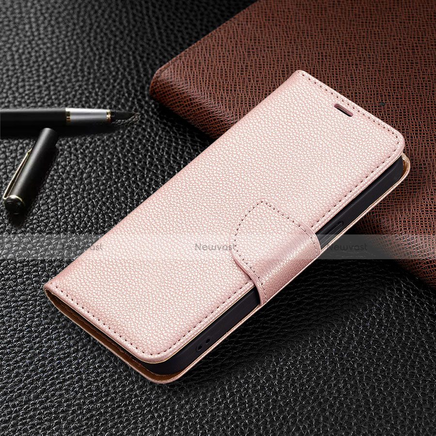 Leather Case Stands Flip Cover Holder for Apple iPhone 13 Pro Rose Gold