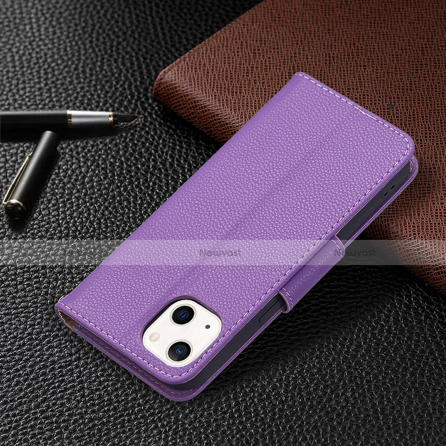 Leather Case Stands Flip Cover Holder for Apple iPhone 13 Purple
