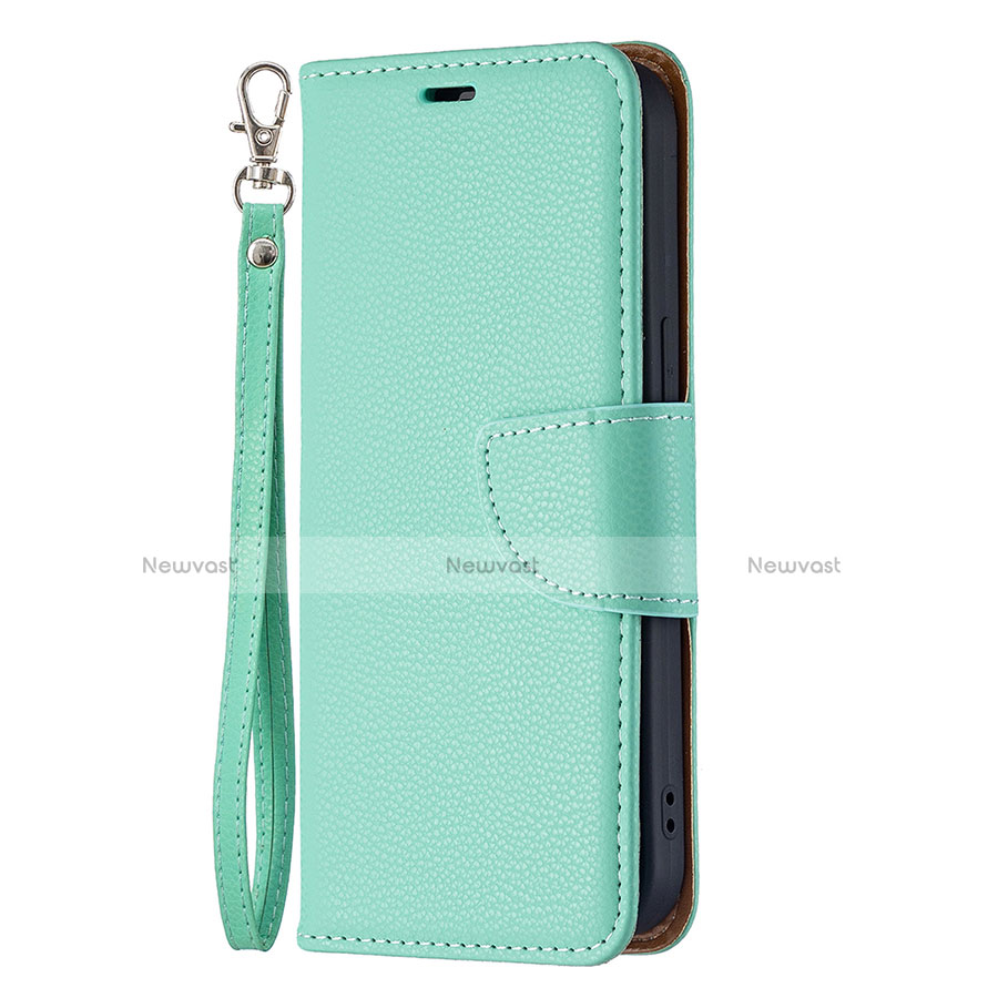 Leather Case Stands Flip Cover Holder for Apple iPhone 14 Cyan