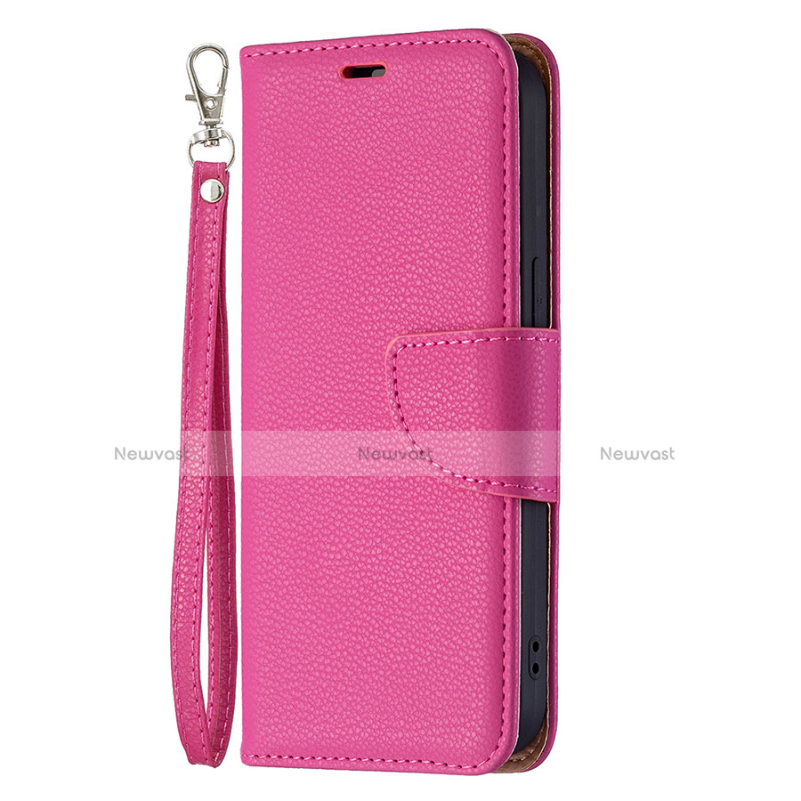 Leather Case Stands Flip Cover Holder for Apple iPhone 14 Hot Pink