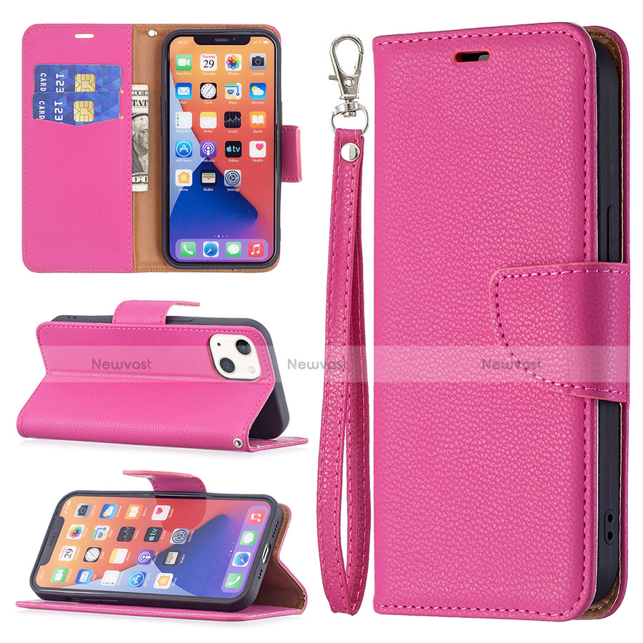 Leather Case Stands Flip Cover Holder for Apple iPhone 14 Plus Hot Pink