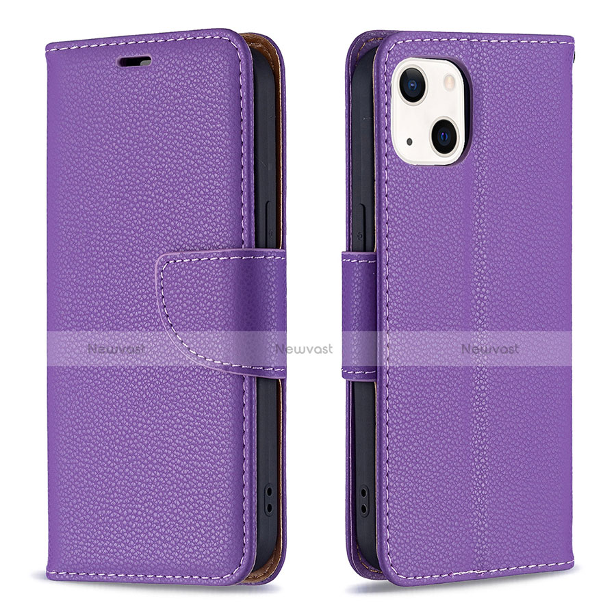 Leather Case Stands Flip Cover Holder for Apple iPhone 14 Plus Purple