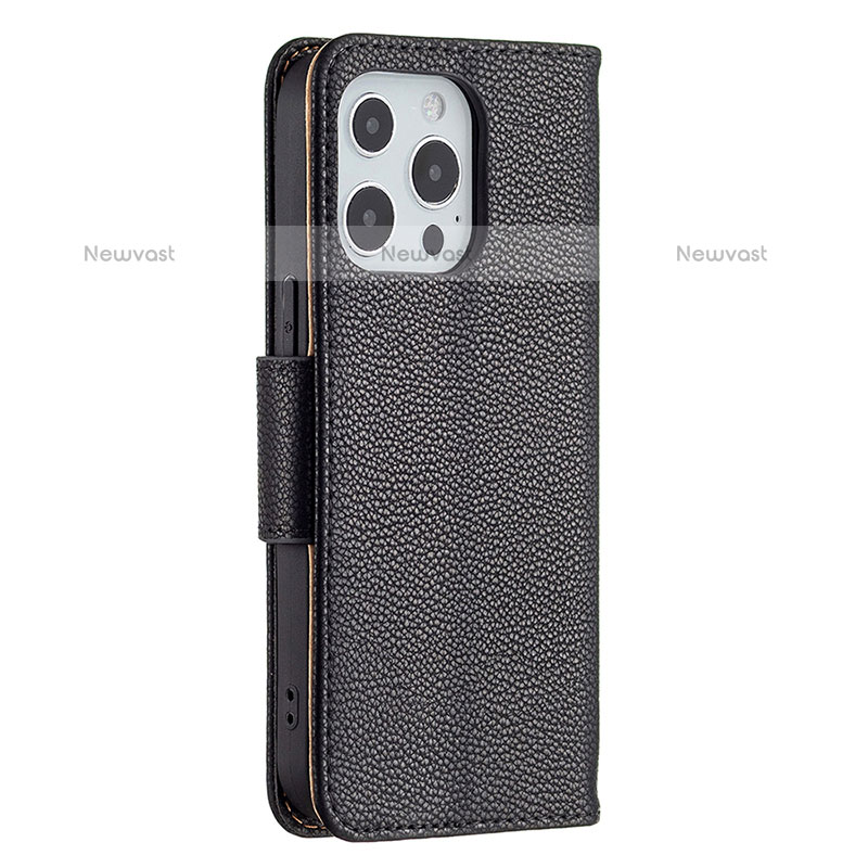 Leather Case Stands Flip Cover Holder for Apple iPhone 14 Pro Black