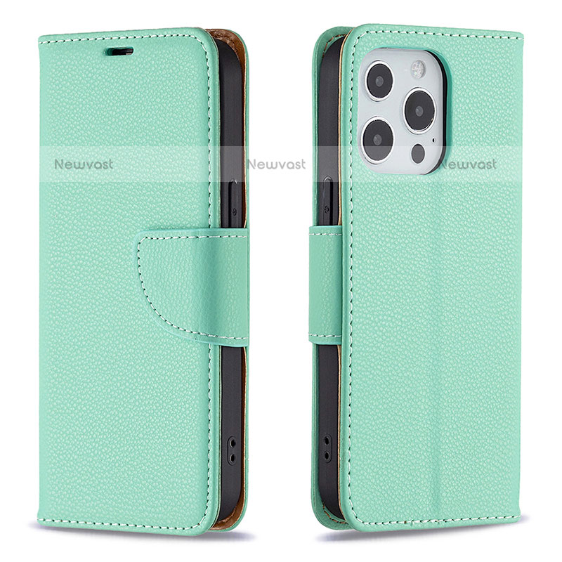 Leather Case Stands Flip Cover Holder for Apple iPhone 14 Pro Cyan