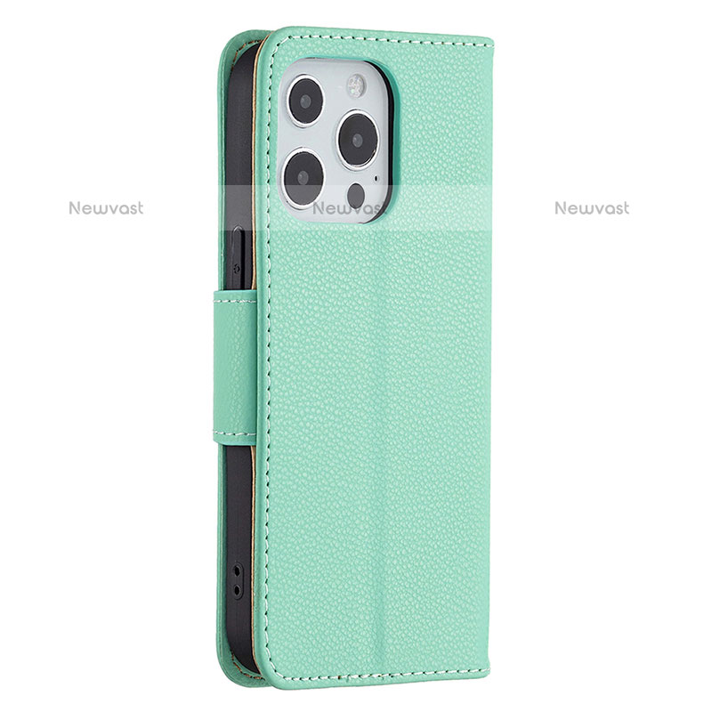 Leather Case Stands Flip Cover Holder for Apple iPhone 14 Pro Cyan