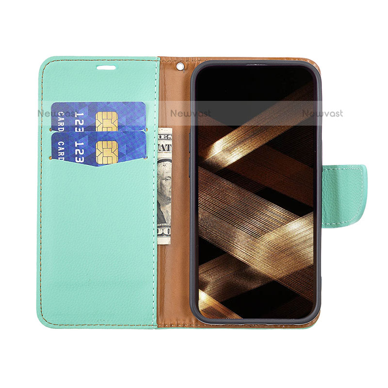 Leather Case Stands Flip Cover Holder for Apple iPhone 14 Pro Cyan