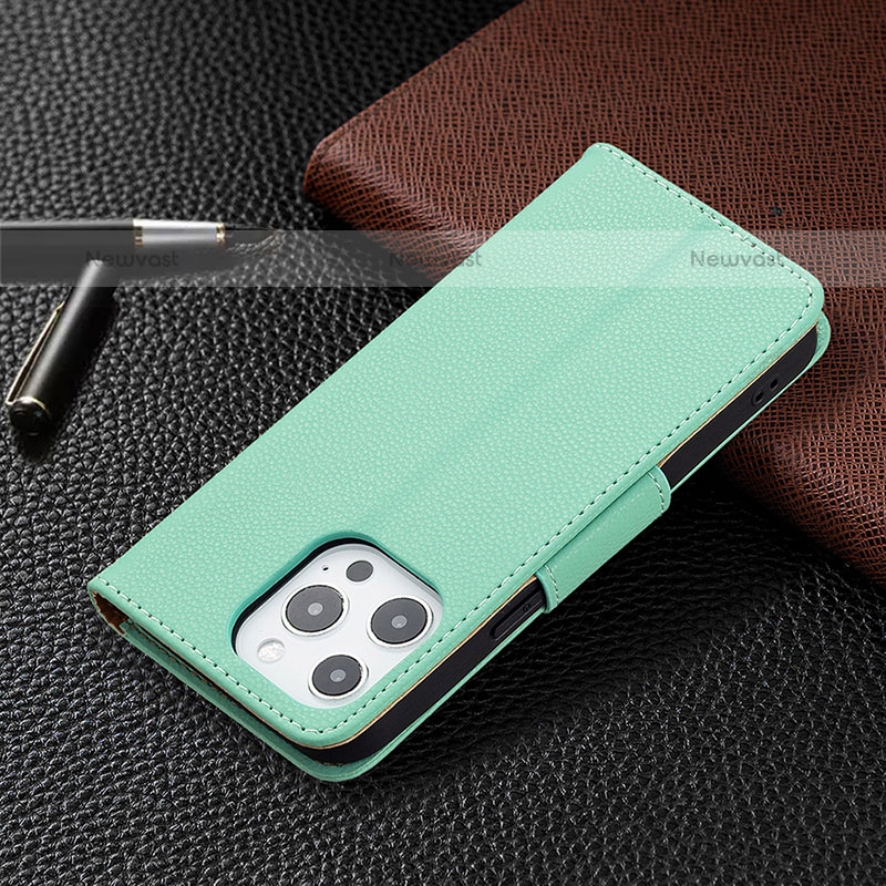 Leather Case Stands Flip Cover Holder for Apple iPhone 14 Pro Cyan