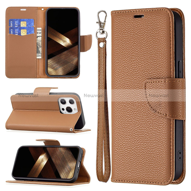 Leather Case Stands Flip Cover Holder for Apple iPhone 14 Pro Max Brown