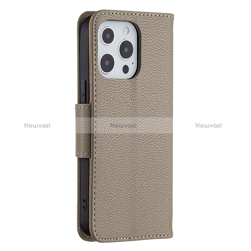 Leather Case Stands Flip Cover Holder for Apple iPhone 14 Pro Max Khaki