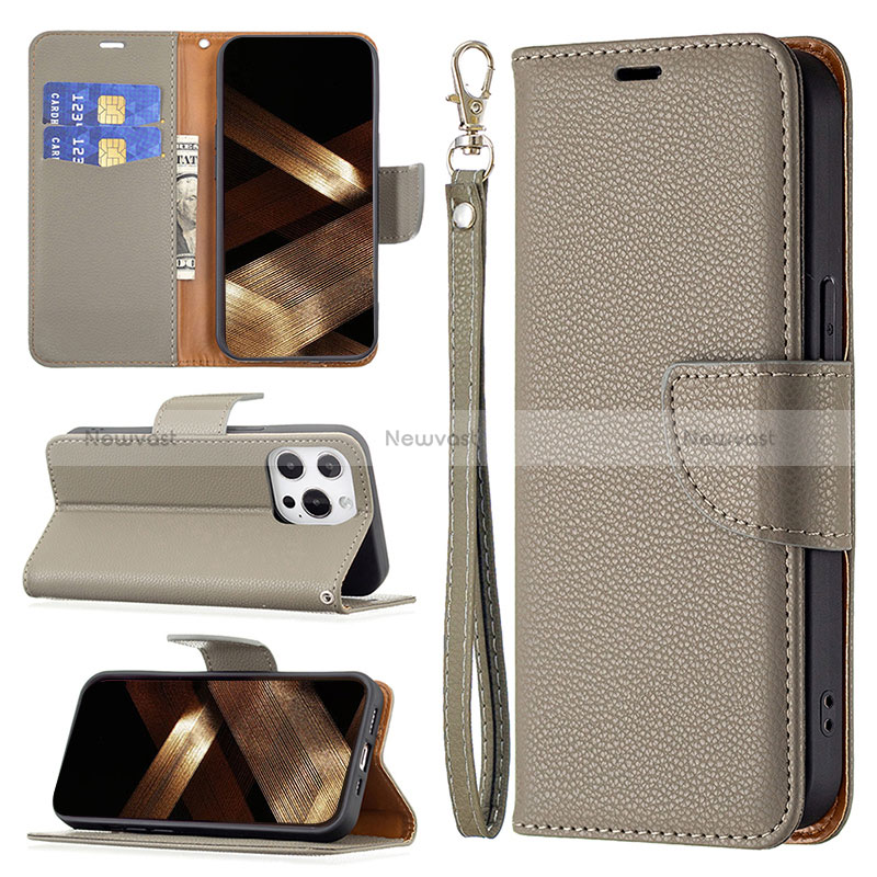 Leather Case Stands Flip Cover Holder for Apple iPhone 14 Pro Max Khaki