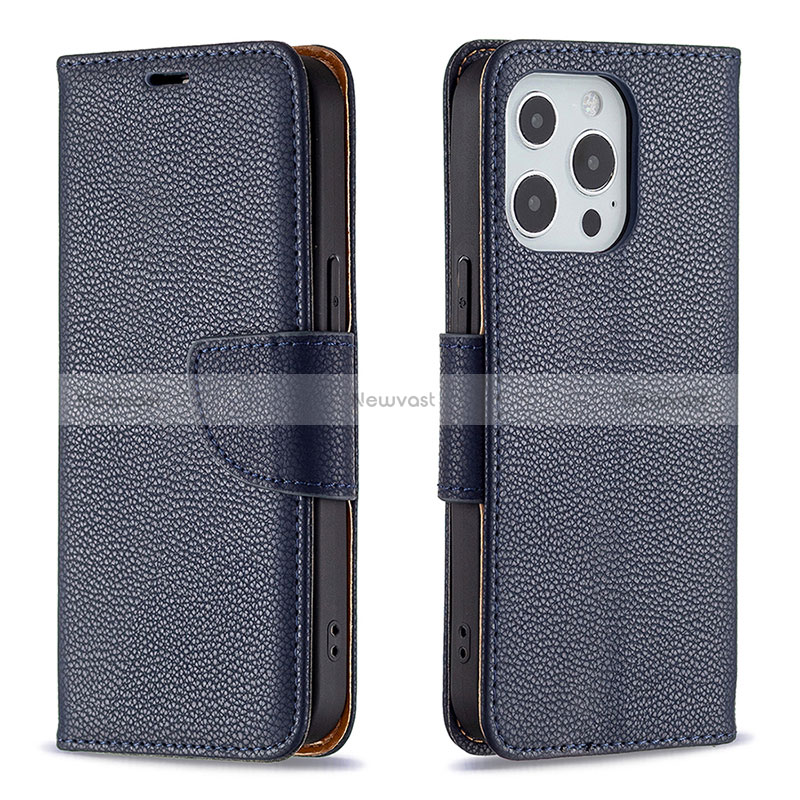 Leather Case Stands Flip Cover Holder for Apple iPhone 14 Pro Max Navy Blue