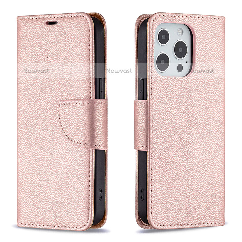 Leather Case Stands Flip Cover Holder for Apple iPhone 14 Pro Rose Gold
