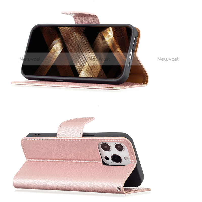 Leather Case Stands Flip Cover Holder for Apple iPhone 14 Pro Rose Gold