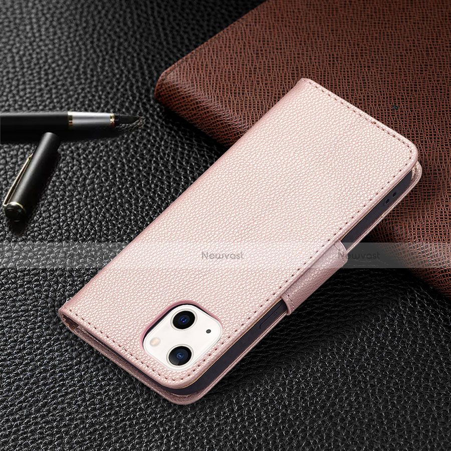 Leather Case Stands Flip Cover Holder for Apple iPhone 14 Rose Gold