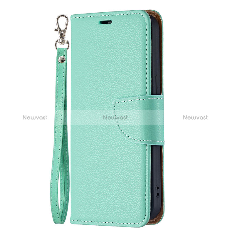 Leather Case Stands Flip Cover Holder for Apple iPhone 15 Plus Cyan