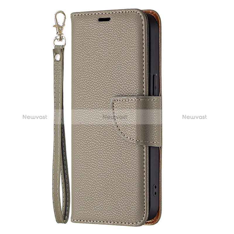 Leather Case Stands Flip Cover Holder for Apple iPhone 15 Pro Khaki