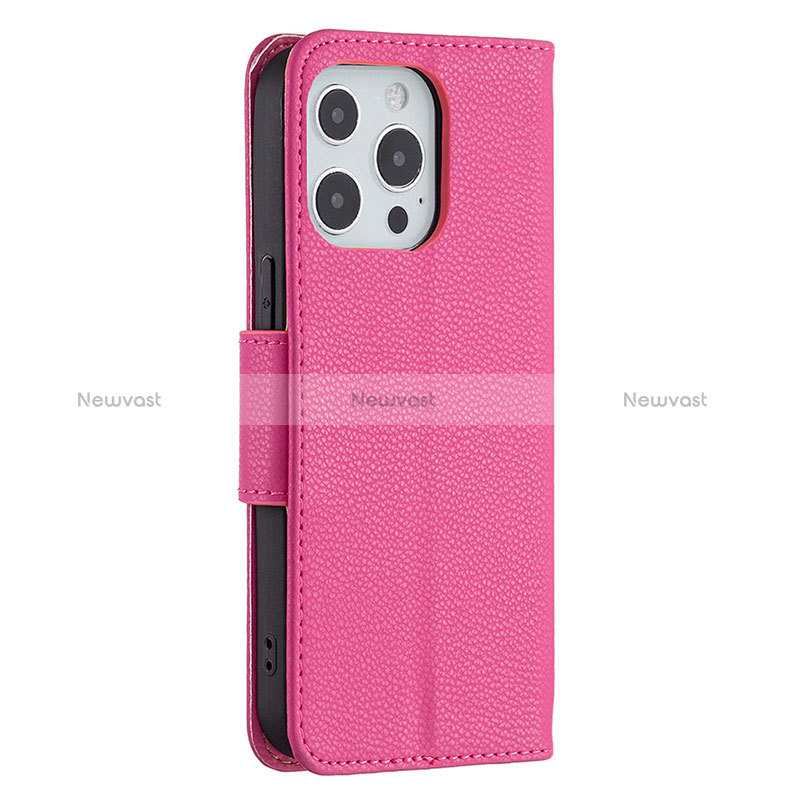 Leather Case Stands Flip Cover Holder for Apple iPhone 16 Pro Hot Pink