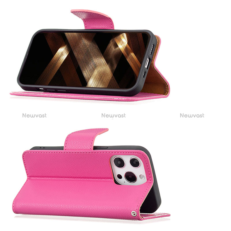 Leather Case Stands Flip Cover Holder for Apple iPhone 16 Pro Hot Pink