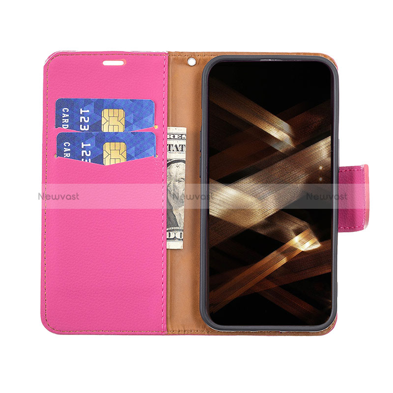 Leather Case Stands Flip Cover Holder for Apple iPhone 16 Pro Hot Pink