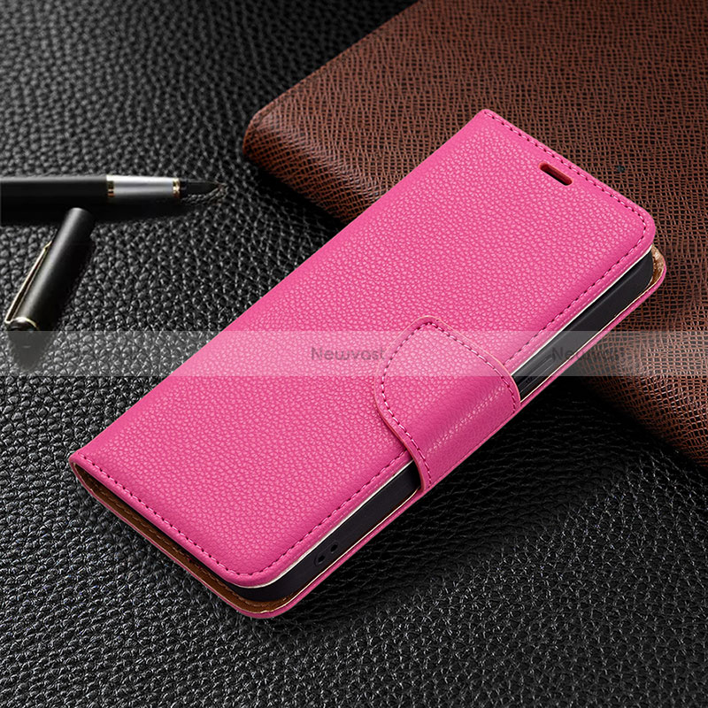 Leather Case Stands Flip Cover Holder for Apple iPhone 16 Pro Hot Pink