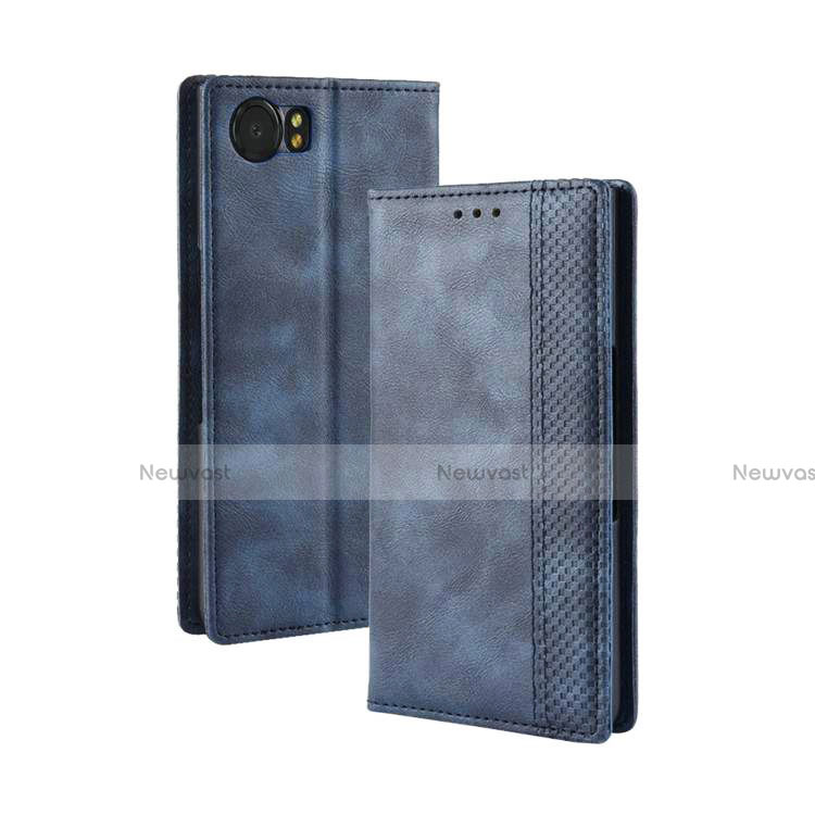 Leather Case Stands Flip Cover Holder for Blackberry KEYone Blue