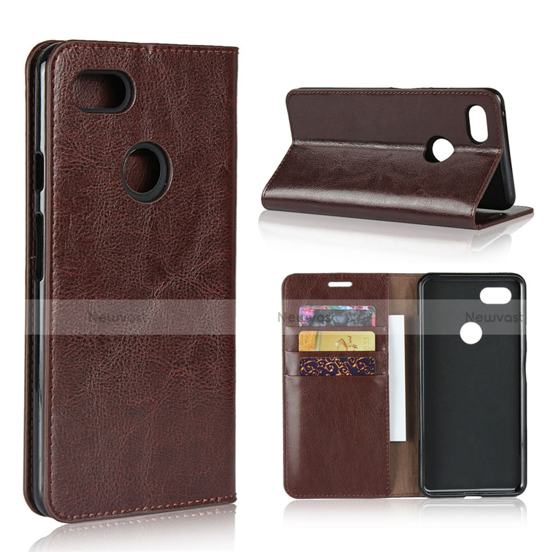 Leather Case Stands Flip Cover Holder for Google Pixel 3 XL Brown