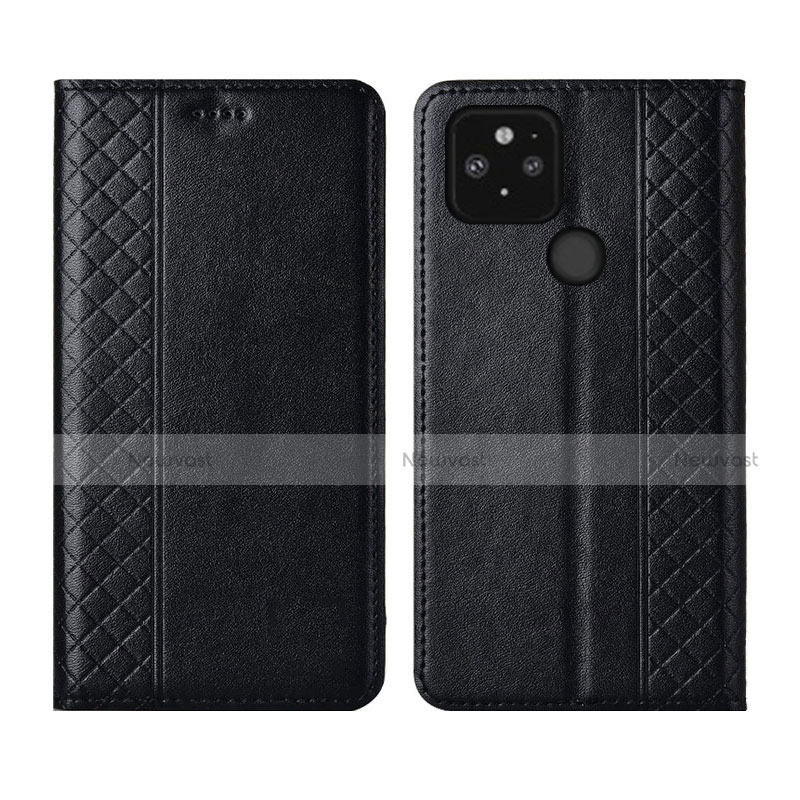 Leather Case Stands Flip Cover Holder for Google Pixel 5 Black