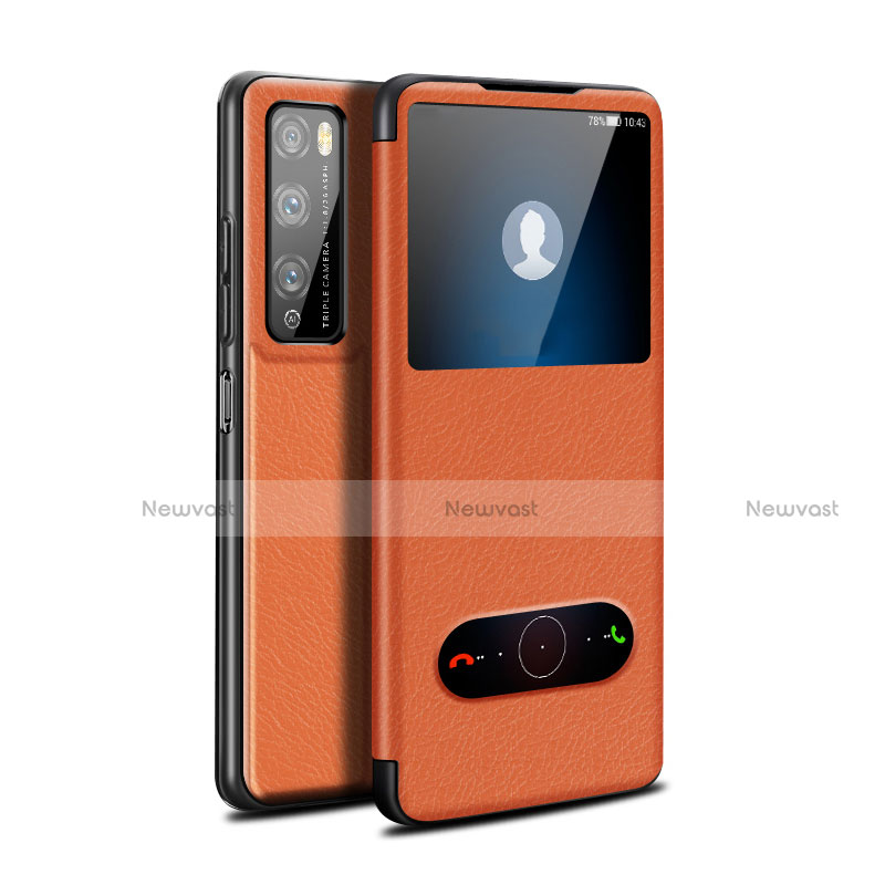 Leather Case Stands Flip Cover Holder for Huawei Enjoy 20 Pro 5G Orange