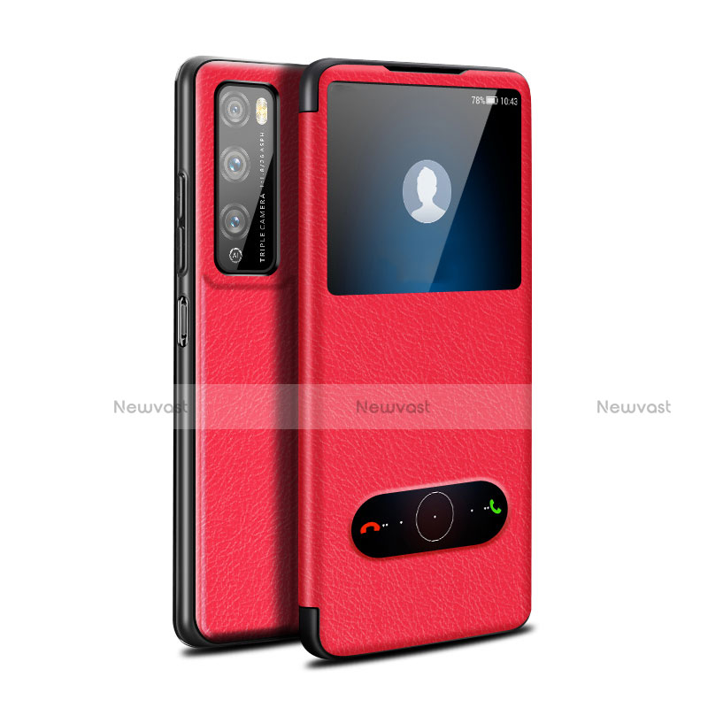 Leather Case Stands Flip Cover Holder for Huawei Enjoy Z 5G Red