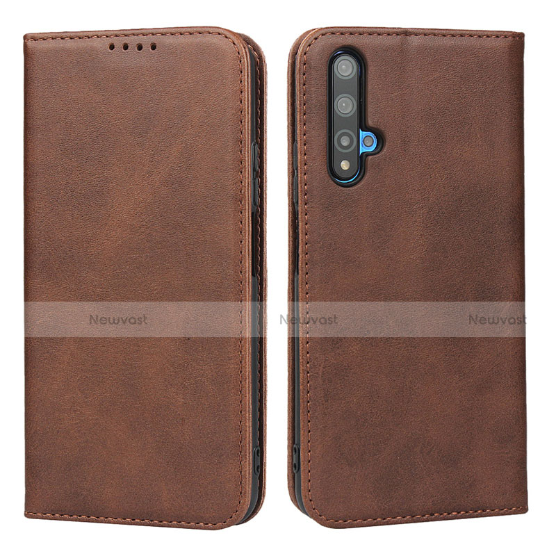 Leather Case Stands Flip Cover Holder for Huawei Honor 20 Brown