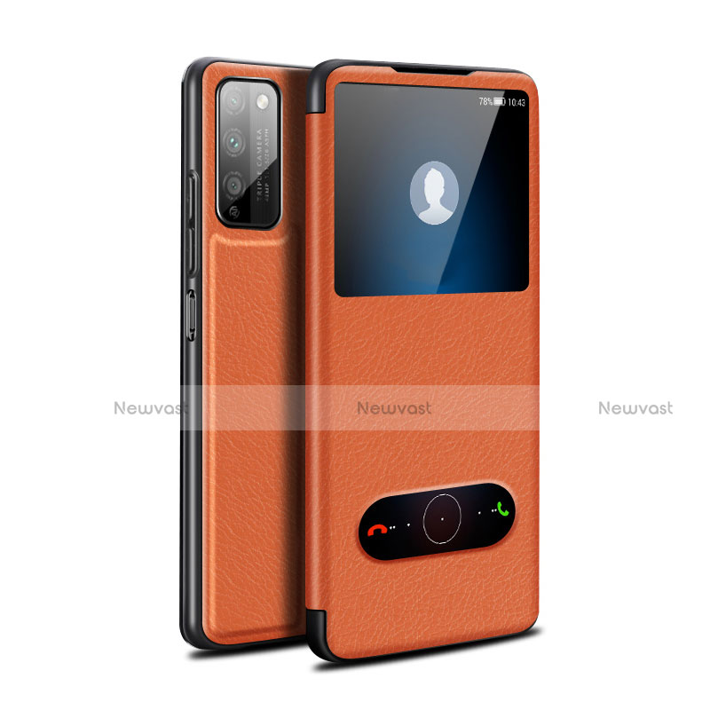 Leather Case Stands Flip Cover Holder for Huawei Honor 30 Lite 5G Orange