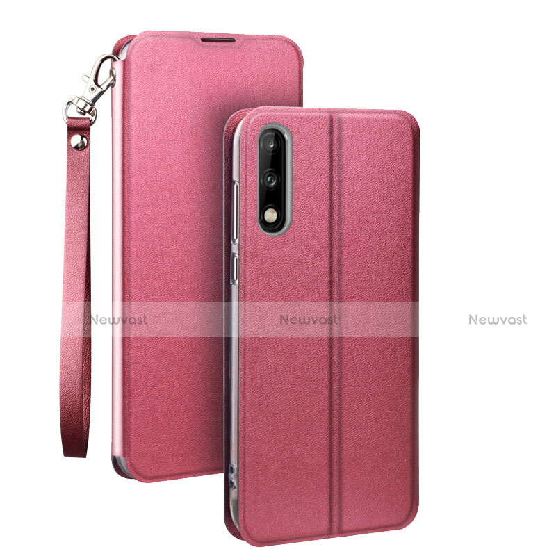 Leather Case Stands Flip Cover Holder for Huawei Honor 9X Pink