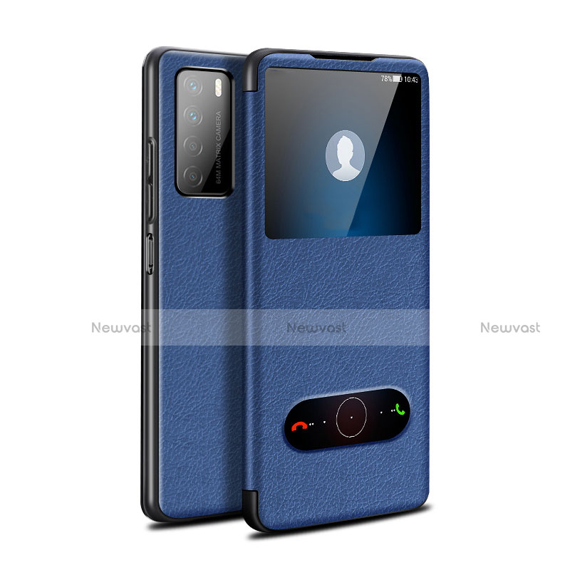 Leather Case Stands Flip Cover Holder for Huawei Honor Play4 5G Blue