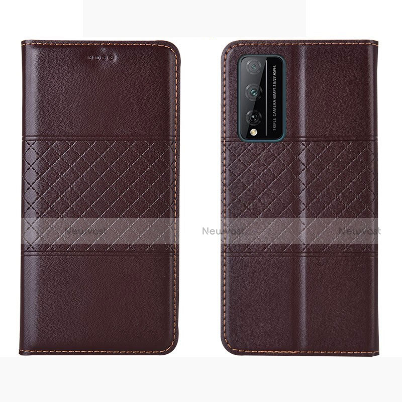 Leather Case Stands Flip Cover Holder for Huawei Honor Play4T Pro Brown