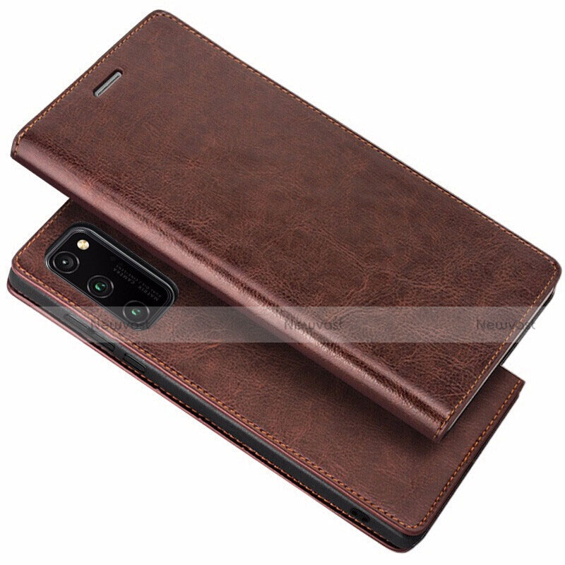 Leather Case Stands Flip Cover Holder for Huawei Honor V30 5G Brown