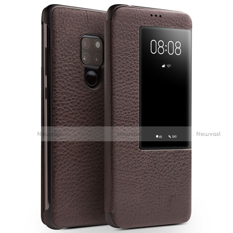 Leather Case Stands Flip Cover Holder for Huawei Mate 20 Brown