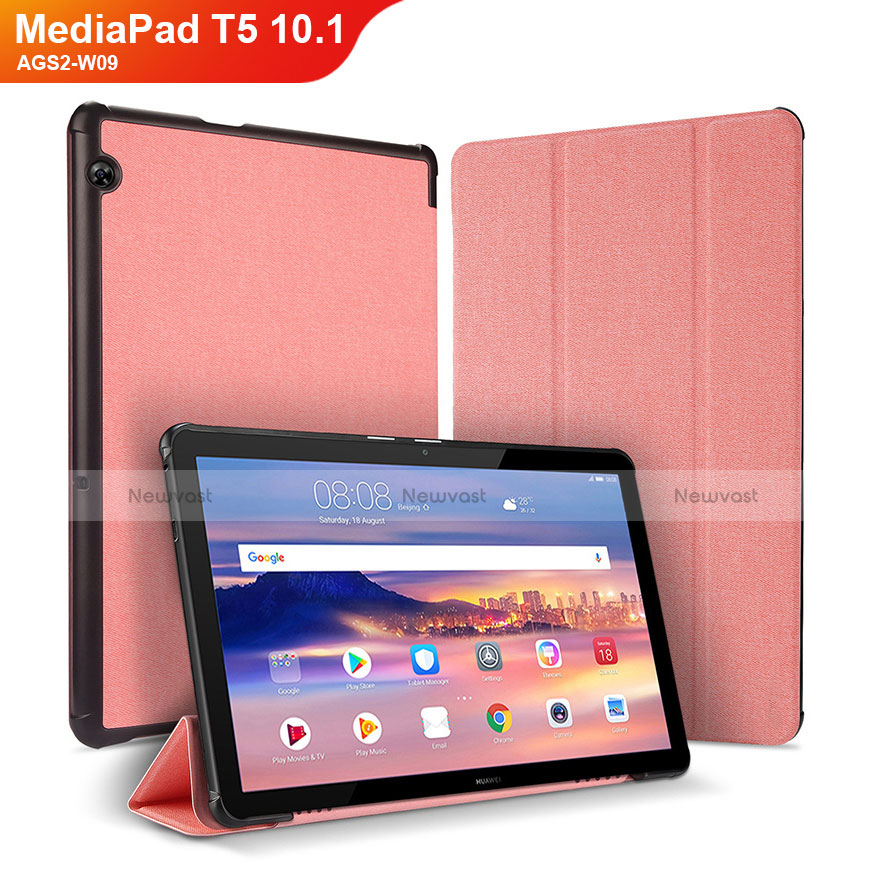 Leather Case Stands Flip Cover Holder for Huawei MediaPad T5 10.1 AGS2-W09 Pink