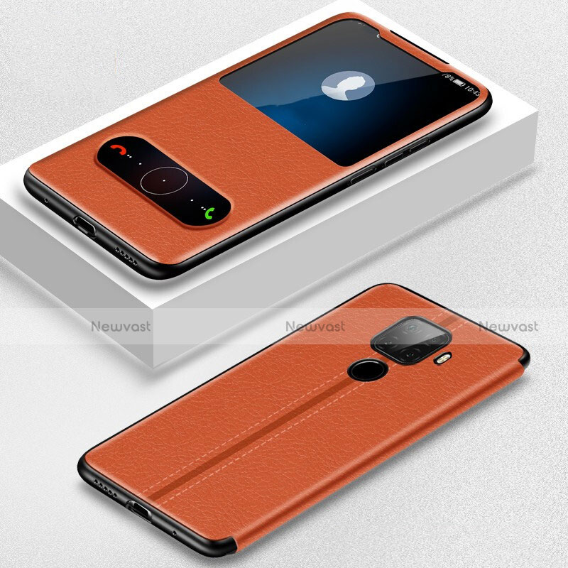 Leather Case Stands Flip Cover Holder for Huawei Nova 5i Pro Orange