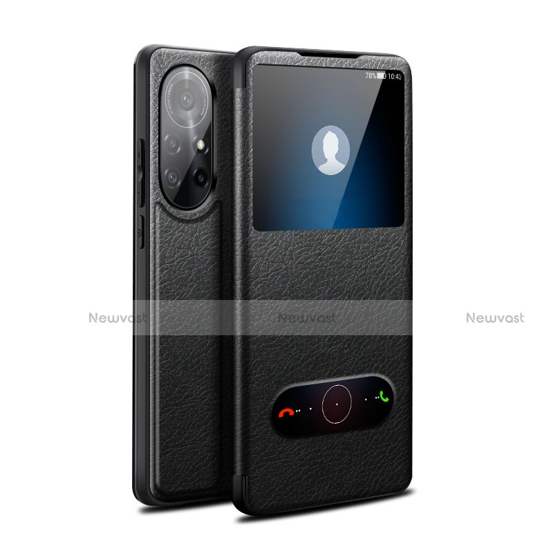 Leather Case Stands Flip Cover Holder for Huawei Nova 8 Pro 5G Black