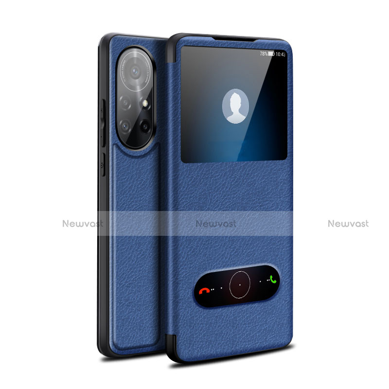 Leather Case Stands Flip Cover Holder for Huawei Nova 8 Pro 5G Blue