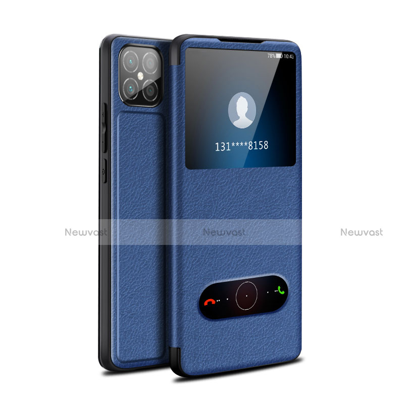 Leather Case Stands Flip Cover Holder for Huawei Nova 8 SE 5G Blue